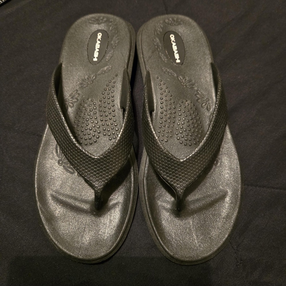 Okabashi Women's Black Textured Strap Flip Flop Sandals